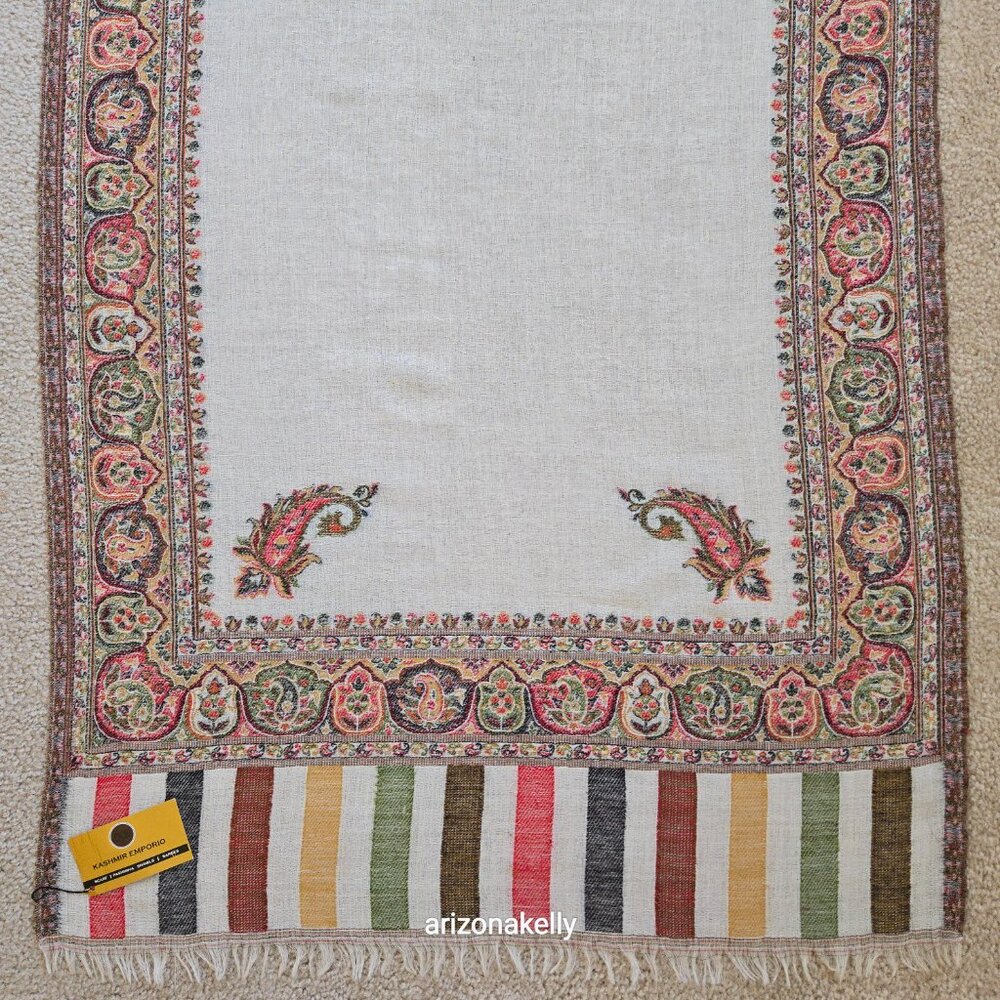 NWT Kashmir Emporio Colorful Wool Shawl Jacquard Scarf *FLAW* - Picture 2 of 16